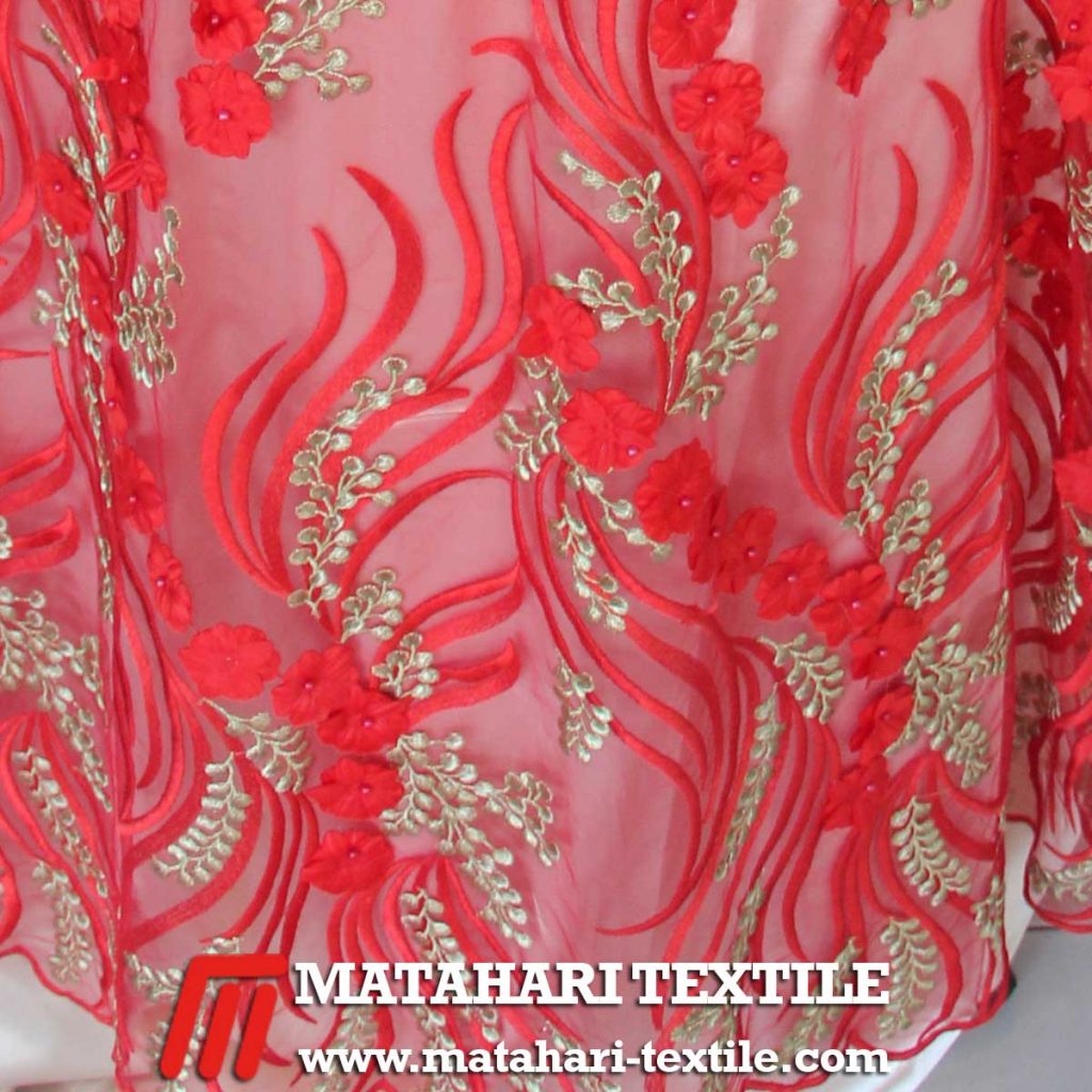 3D Red Rose Tulle by Matahari Textile