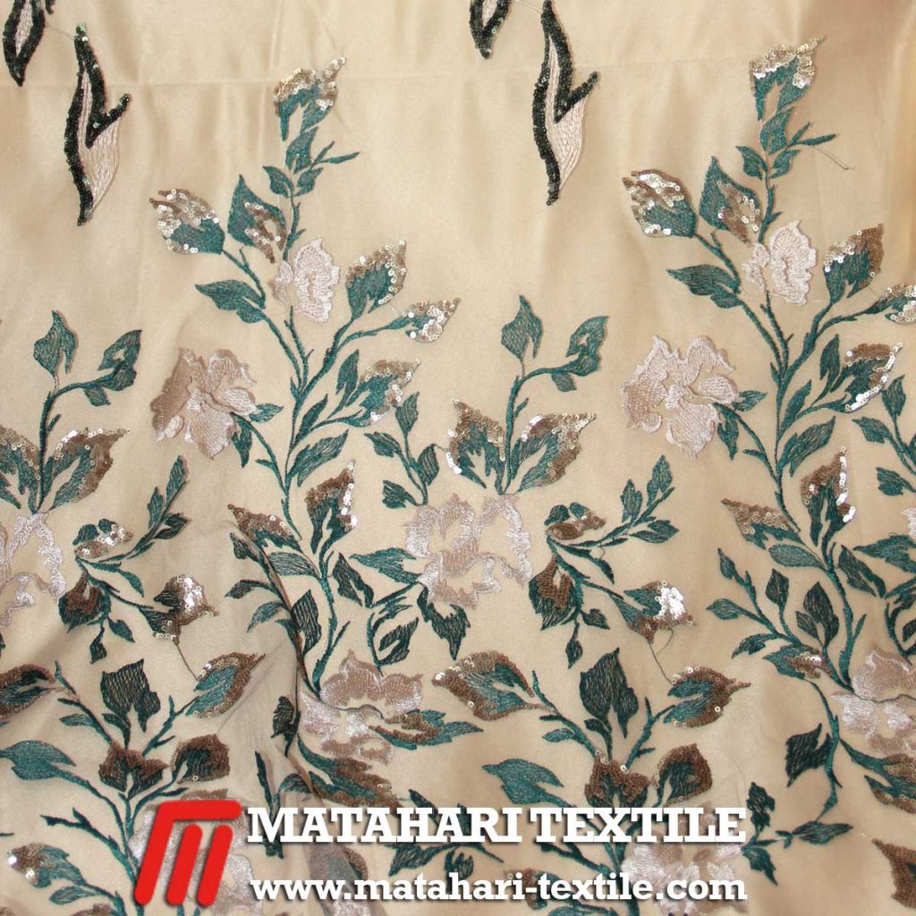 Tulle Two Tone Dull Spangles Embroidery Green