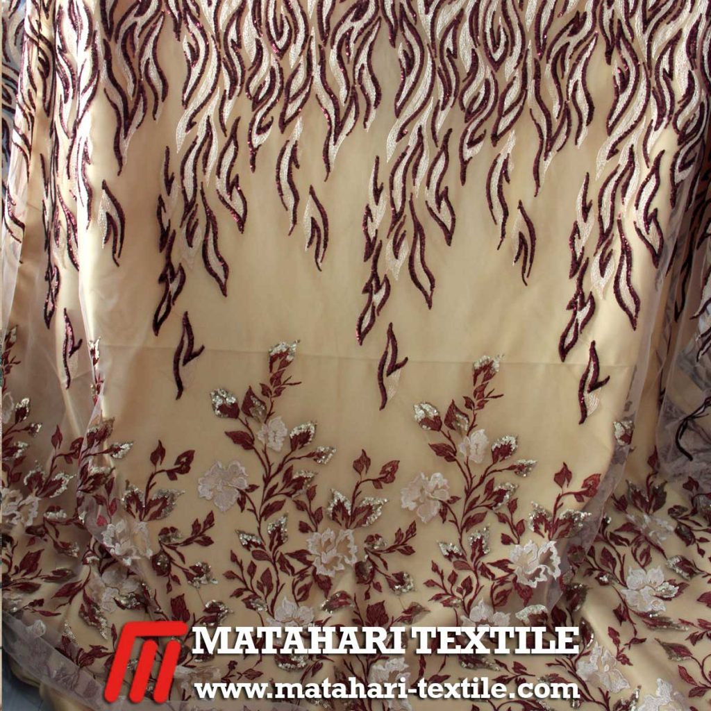 Tulle Two Tone Dull Spangles Embroidery Red