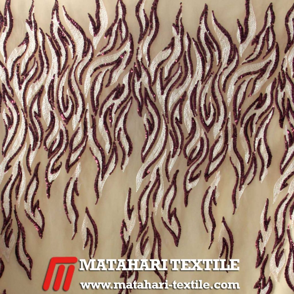 Tulle Two Tone Dull Spangles Embroidery Red