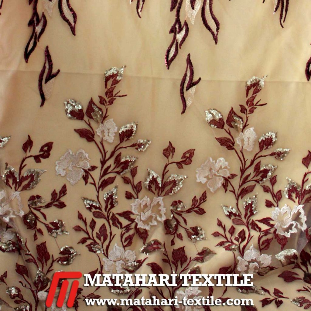 Tulle Two Tone Dull Spangles Embroidery Red