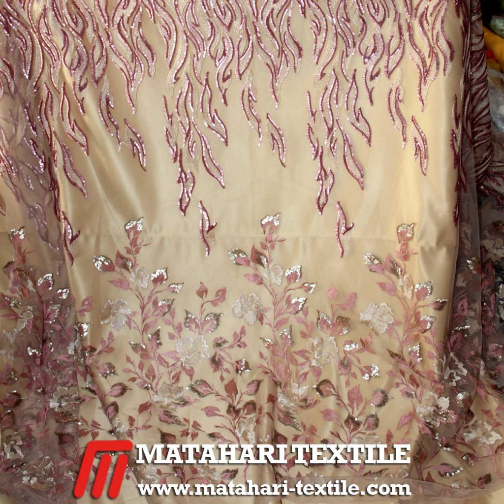 Tulle Two Tone Dull Spangles Embroidery Dusty Pink