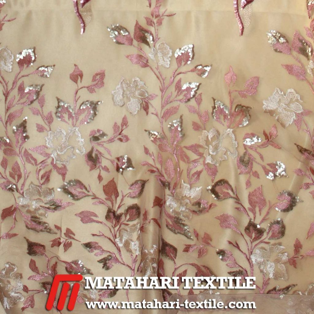 Tulle Two Tone Dull Spangles Embroidery Dusty Pink