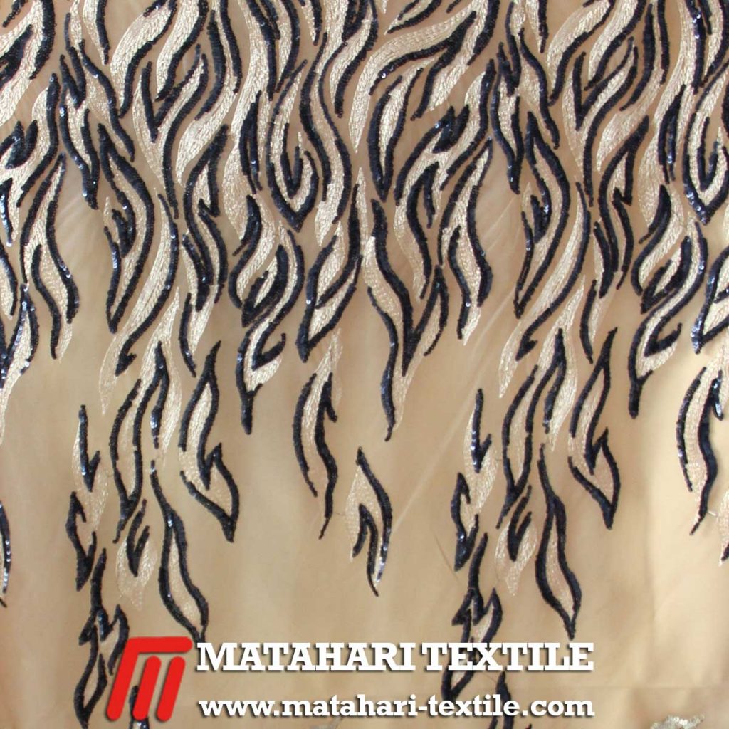 Tulle Two Tone Dull Spangles Embroidery Black