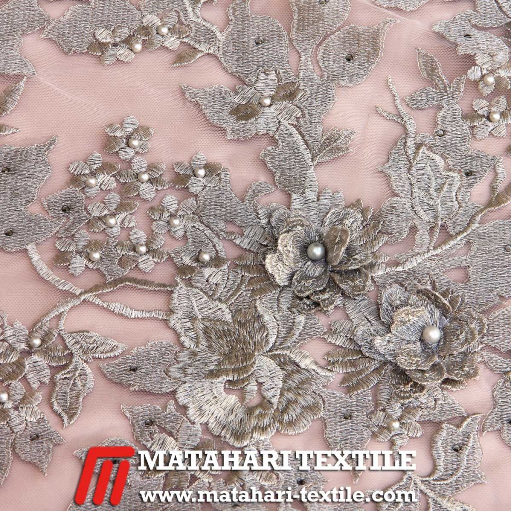 3D Flower Embroidery Silver