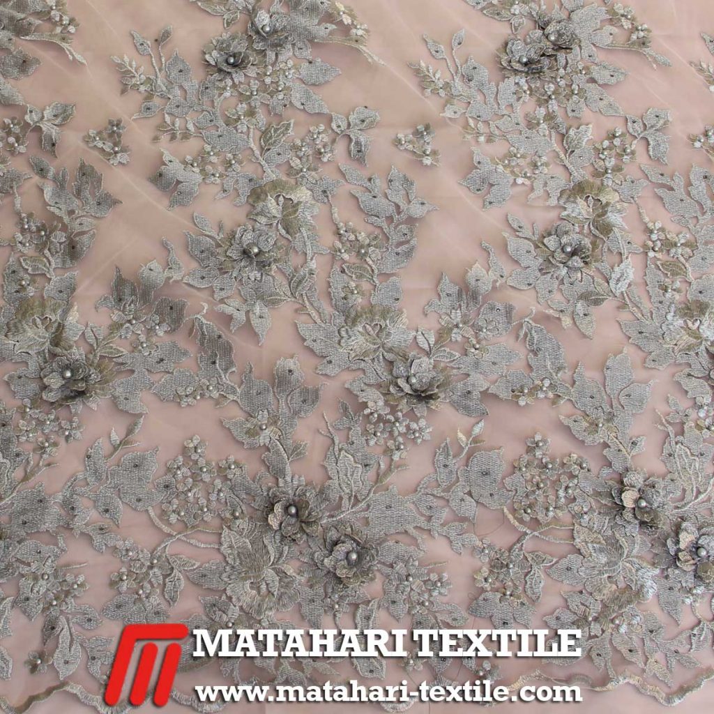 3D Flower Embroidery Silver